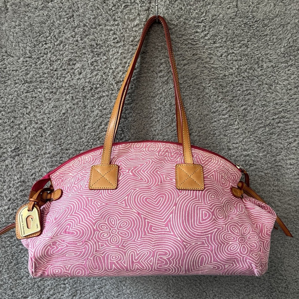 Dooney & Bourke Pink Graffiti Doodle Purse Satchel Tote Bag Leather Straps